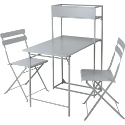 Garnero Arredamenti Set Tavolo E Sedie Da Giardino-Set tavolo da giardino 2 sedie con fioriera Marin Grigio