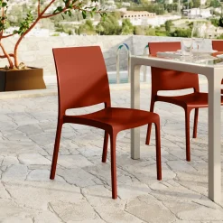 Garnero Arredamenti Set Tavolo E Sedie Da Giardino-Set tavolo da giardino esterno dehors con vetro 150x90 cm bianco + 6 sedie rosso mattone Ivy Bianco - Rosso