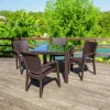 Garnero Arredamenti Set Tavolo E Sedie Da Giardino-Set tavolo da giardino esterno dehors 90x90cm + 4 sedie effetto rattan marrone Solas