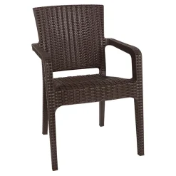 Garnero Arredamenti Set Tavolo E Sedie Da Giardino-Set tavolo da giardino esterno dehors 90x90cm + 4 sedie effetto rattan marrone Solas