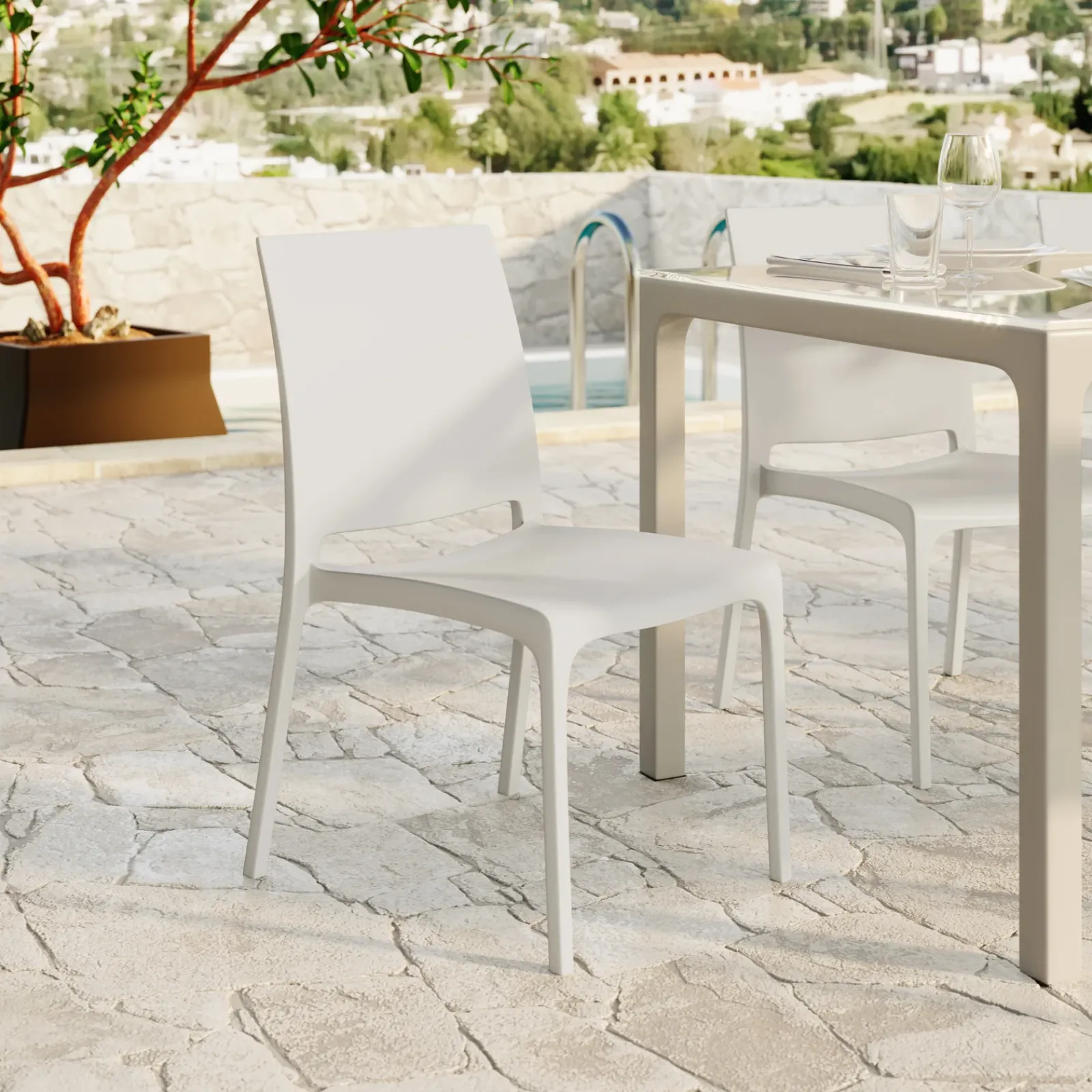 Garnero Arredamenti Set Tavolo E Sedie Da Giardino-Set tavolo da giardino esterno dehors 150x90 cm antracite + 4 sedie bianco Coral Antracite - Bianco