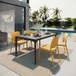 Garnero Arredamenti Set Tavolo E Sedie Da Giardino-Set tavolo da giardino esterno dehors 150x90 cm antracite + 4 sedie giallo senape Coral Antracite - Giallo