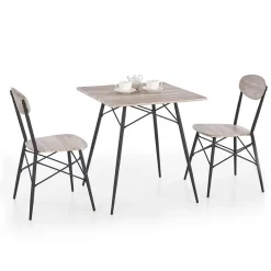 Garnero Arredamenti Set Tavolo Con Sedie|Tavoli Da Pranzo-Set tavolo 70x70cm + 2 sedie acciaio rovere Pub