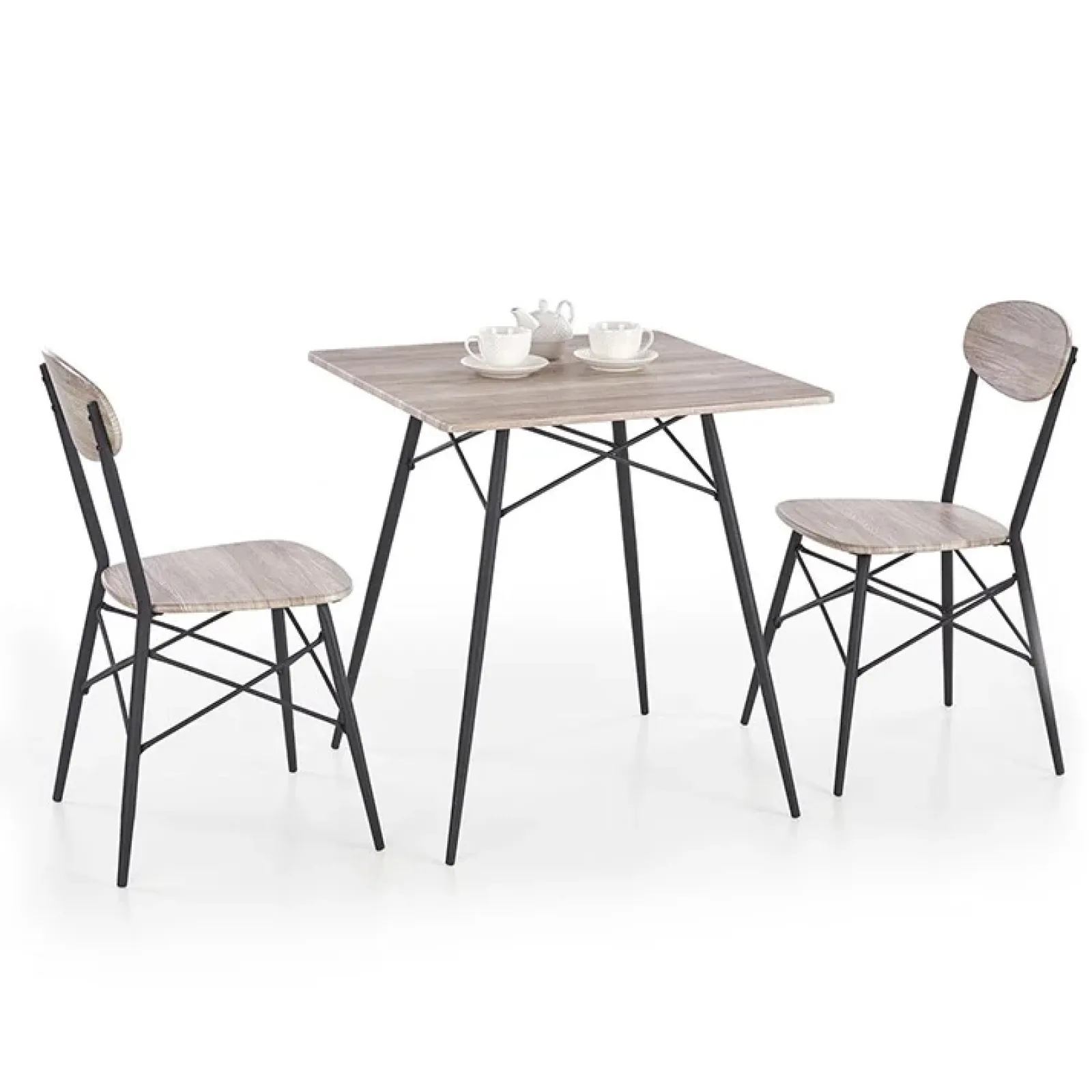 Garnero Arredamenti Set Tavolo Con Sedie|Tavoli Da Pranzo-Set tavolo 70x70cm + 2 sedie acciaio rovere Pub