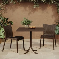 Garnero Arredamenti Set Tavolo E Sedie Da Giardino-Set tavolo 80x80cm + 2 sedie da giardino polipropilene Blossom Marrone