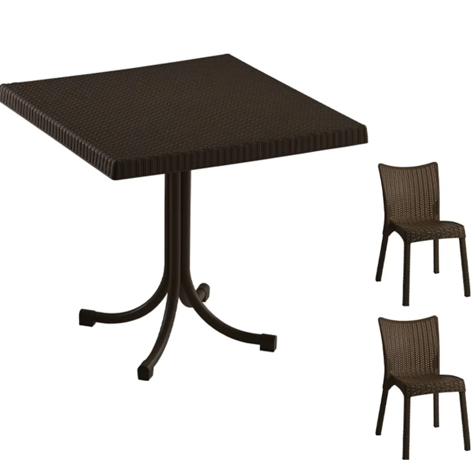 Garnero Arredamenti Set Tavolo E Sedie Da Giardino-Set tavolo 80x80cm + 2 sedie da giardino polipropilene Blossom Marrone