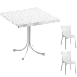 Garnero Arredamenti Set Tavolo E Sedie Da Giardino-Set tavolo 80x80cm + 2 sedie da giardino polipropilene Blossom Bianco