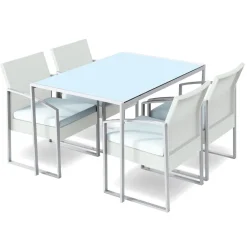 Garnero Arredamenti Salotto Da Giardino-Set tavolo 120x80cm + 4 sedie da giardino Malvin Bianco