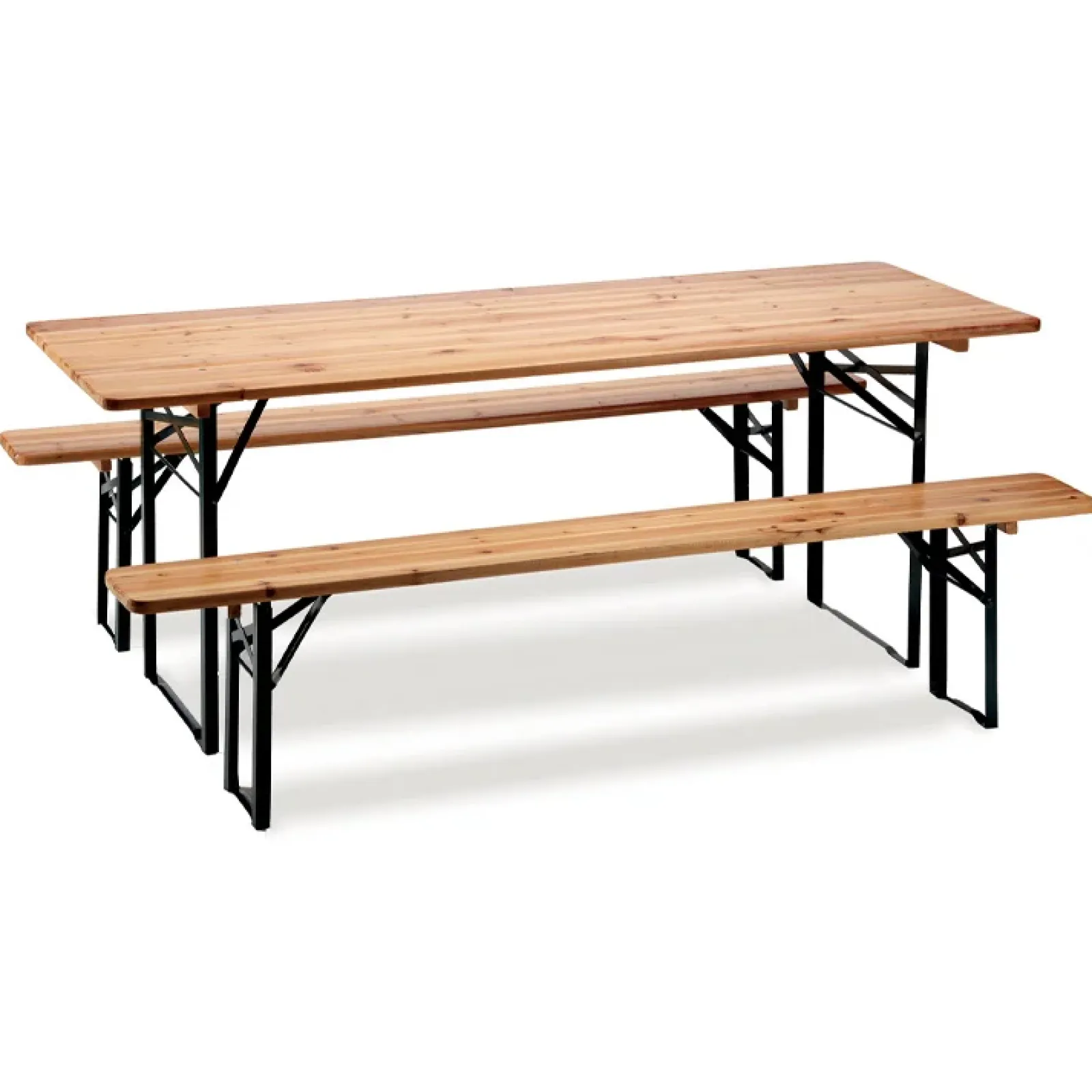 Garnero Arredamenti Set Tavolo E Sedie Da Giardino-Set tavolo 220x70cm+ panche da bar richiudibili verde scuro legno Good