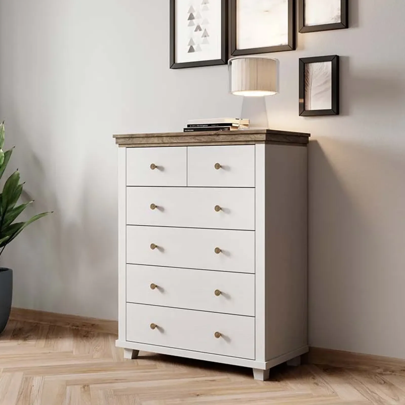 Garnero Arredamenti Comò Cameretta|Comò-Settimino 90x113h cm 6 cassetti moderno quercia Texel Bianco Frassinato