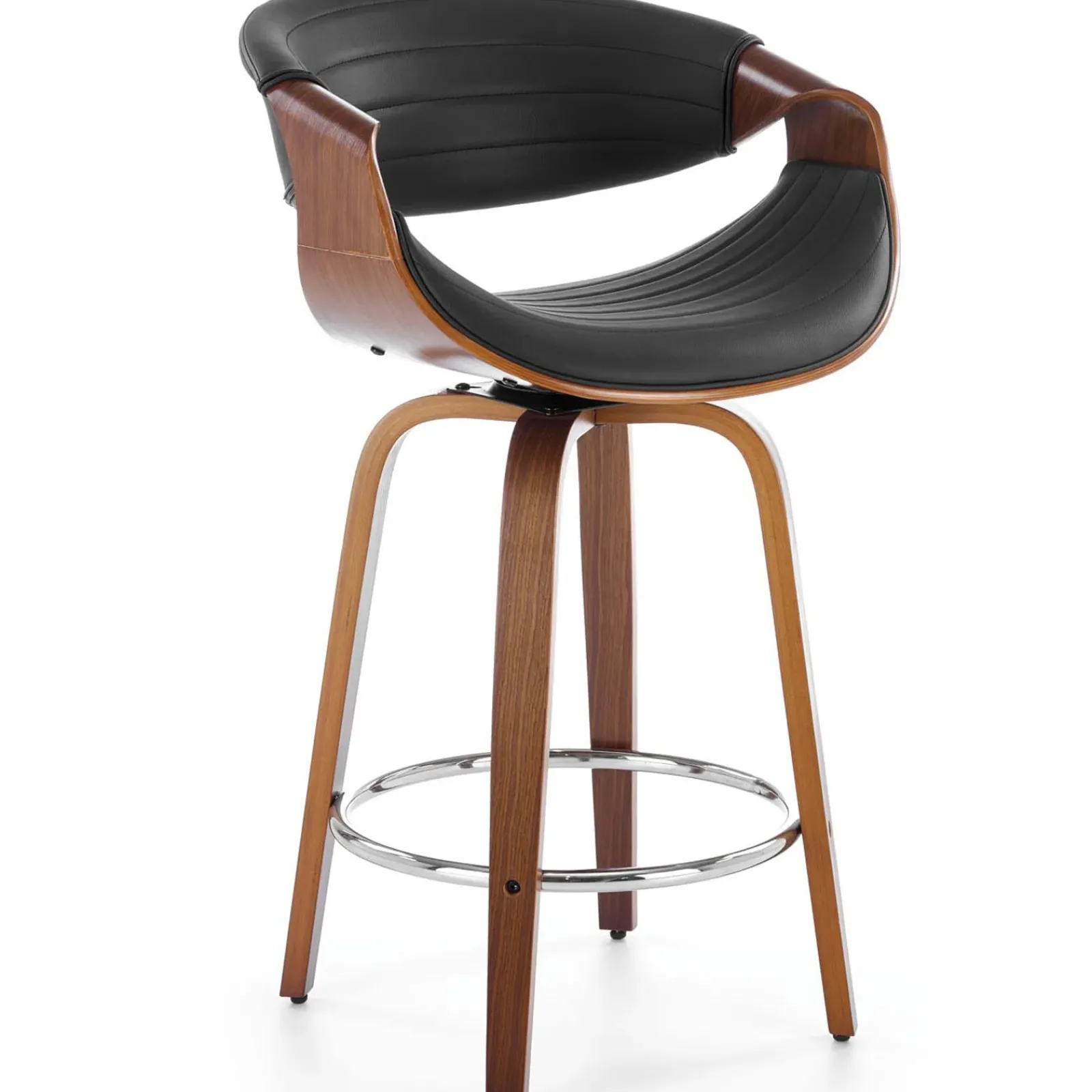 Garnero Arredamenti Sgabelli-Sgabello alto da bar in ecopelle moderno noce nero Ruby Noce - Nero