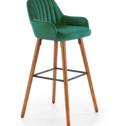 Garnero Arredamenti Sgabelli-Sgabello alto imbottito stile scandinavo in velluto scuro rovere Nate Verde