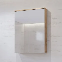 Garnero Arredamenti Specchi|Specchi-Specchio bagno sospeso 61x84h cm 2 ante contenitore rovere Crystal