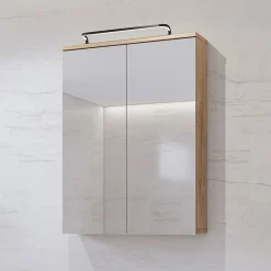 Garnero Arredamenti Specchi|Specchi-Specchio bagno sospeso 61x84h cm 2 ante contenitore rovere Crystal