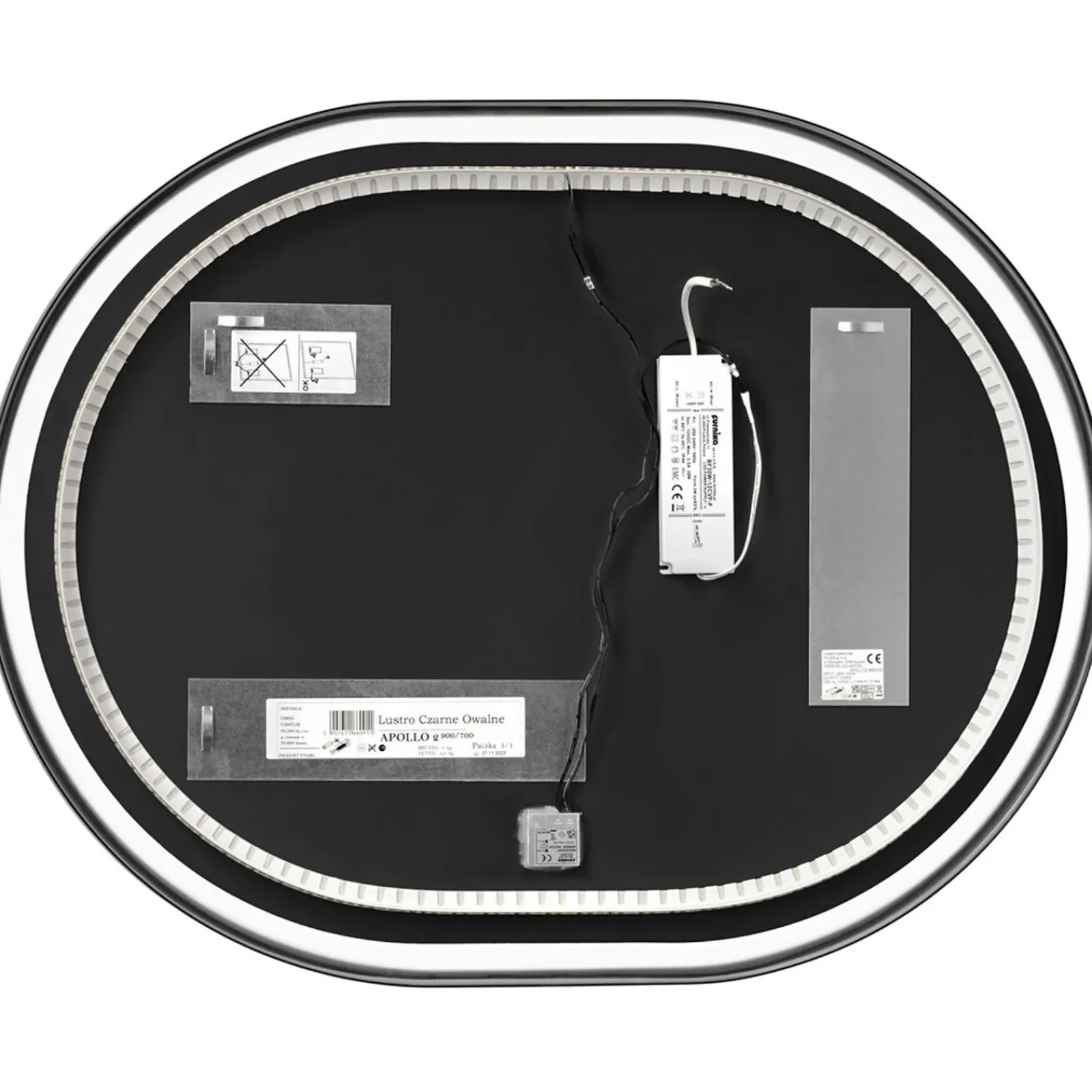 Garnero Arredamenti Specchi|Specchi-Specchio da parete con led 70x90cm Glossy 3 Nero