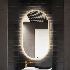 Garnero Arredamenti Specchio Per Bagno|Specchi-Specchio da parete con led 50x90cm dorato Glossy 2 Oro