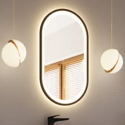 Garnero Arredamenti Specchio Per Bagno|Specchi-Specchio da parete con led 50x90cm Glossy 2 Nero