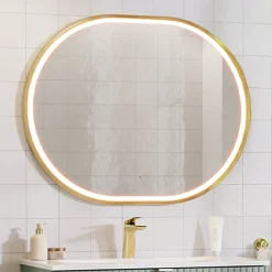 Garnero Arredamenti Specchio Per Bagno|Specchi-Specchio da parete con led 70x90cm dorato Glossy 3 Oro