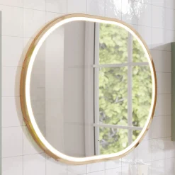 Garnero Arredamenti Specchio Per Bagno|Specchi-Specchio da parete con led 70x90cm dorato Glossy 3 Oro