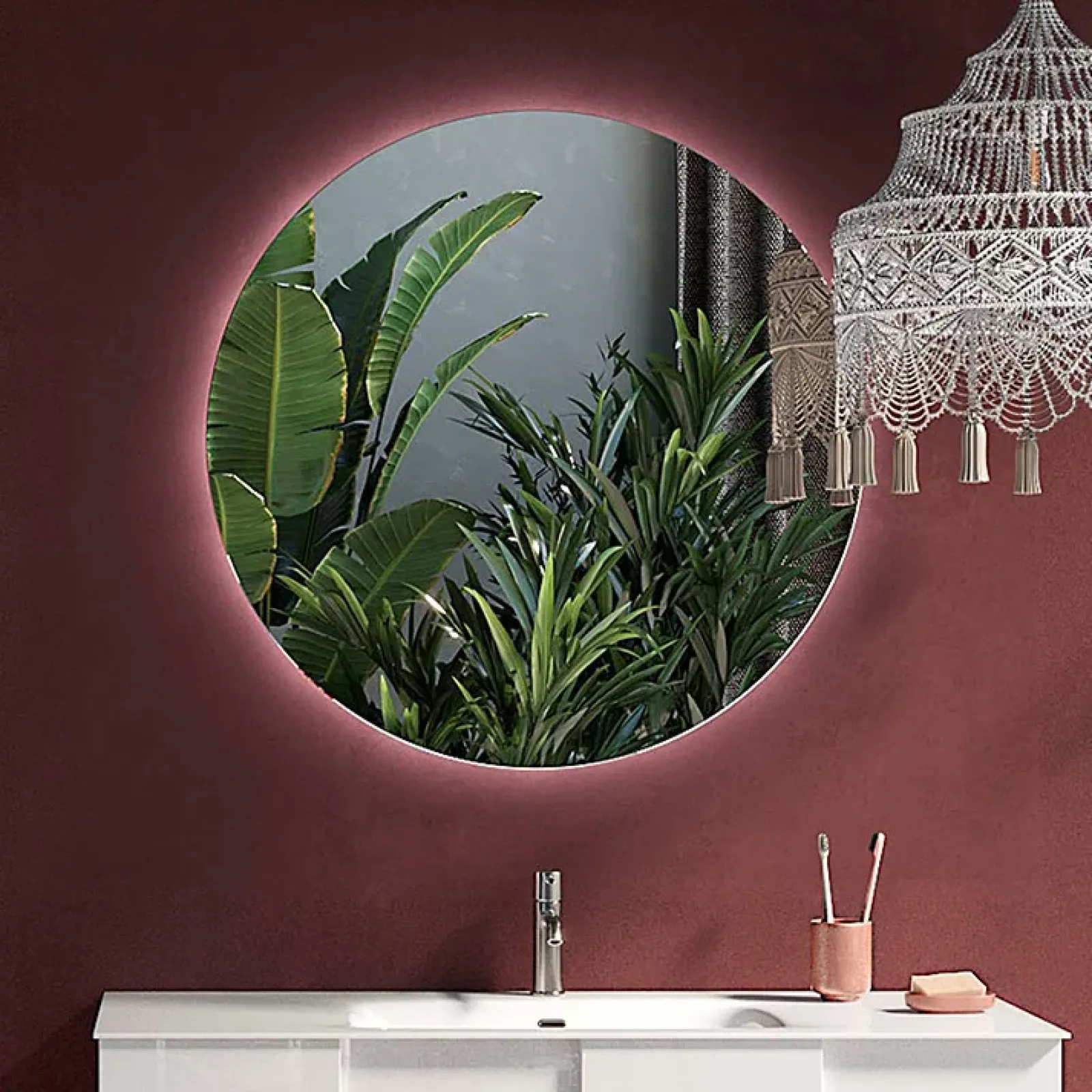 Garnero Arredamenti Specchio Per Bagno|Specchi-Specchio da parete retroilluminato rotondo 80x80cm vetro Cosca