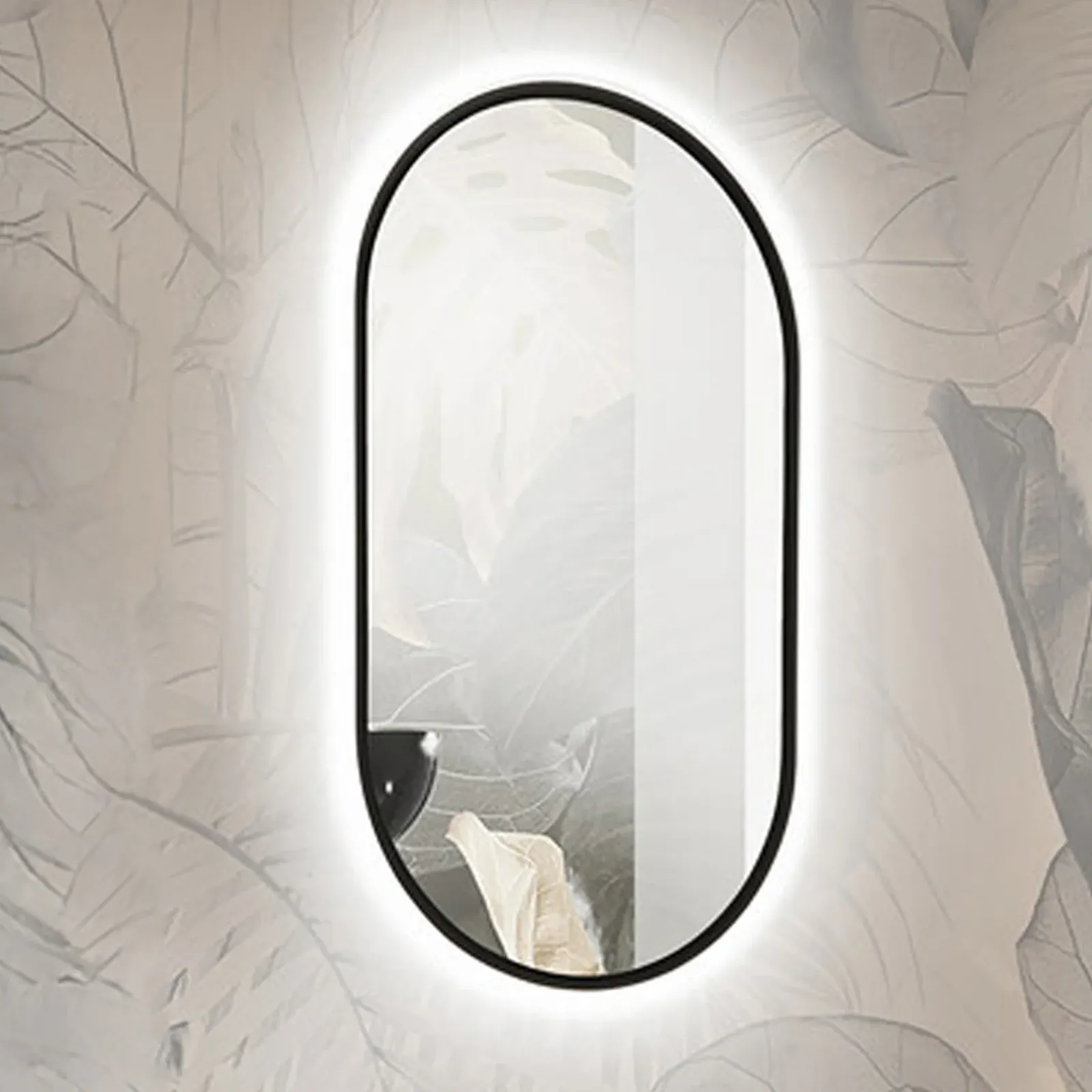 Garnero Arredamenti Specchio Per Bagno|Specchi-Specchio da parete retroilluminato 50x90cm Glossy Nero