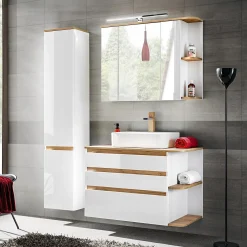 Garnero Arredamenti Specchi|Specchi-Specchio mobile contenitore 94x72cm 3 ante bianco rovere Dual