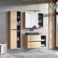 Garnero Arredamenti Specchi|Specchi-Specchio mobile contenitore 100x75cm 2 ante rovere antracite Veny