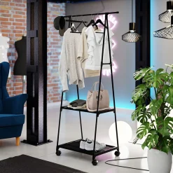 Garnero Arredamenti Appendiabiti E Attaccapanni|Appendiabiti E Attaccapanni-Stand appendiabiti 85x157h cm con ruote moderno nero Dustin