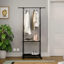 Garnero Arredamenti Appendiabiti E Attaccapanni|Appendiabiti E Attaccapanni-Stand appendiabiti 85x157h cm con ruote moderno nero Dustin