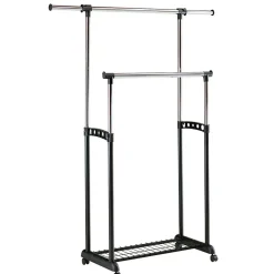 Garnero Arredamenti Appendiabiti E Attaccapanni|Appendiabiti E Attaccapanni-Stand appendiabiti 90-142x97-170h cm allungabile con ruote nero Bonney