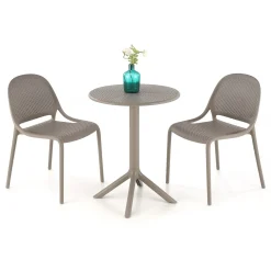 Garnero Arredamenti Tavoli Da Giardino|Tavoli Da Pranzo-Tavolino da giardino rotondo polipropilene 60cm Ondina Marrone