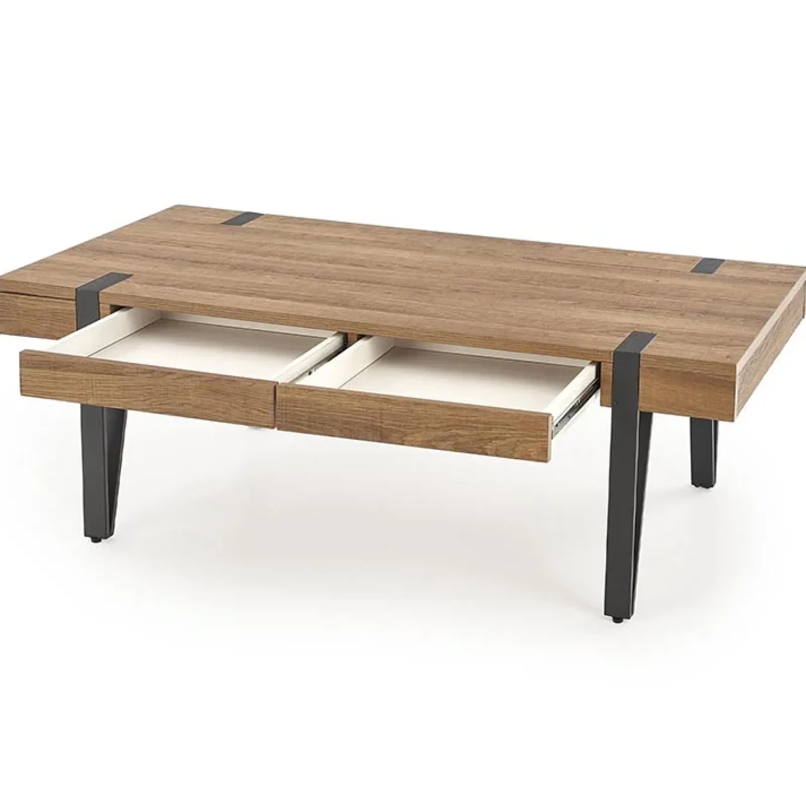 Garnero Arredamenti Tavolini Moderni|Tavolini Moderni-Tavolino da salotto con cassetti 120x55cm noce acciaio nero Yonok