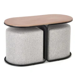 Garnero Arredamenti Tavolini Moderni|Tavolini Moderni-Tavolino da salotto con pouf in tessuto noce grigio nero Duchessa