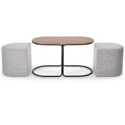 Garnero Arredamenti Tavolini Moderni|Tavolini Moderni-Tavolino da salotto con pouf in tessuto noce grigio nero Duchessa