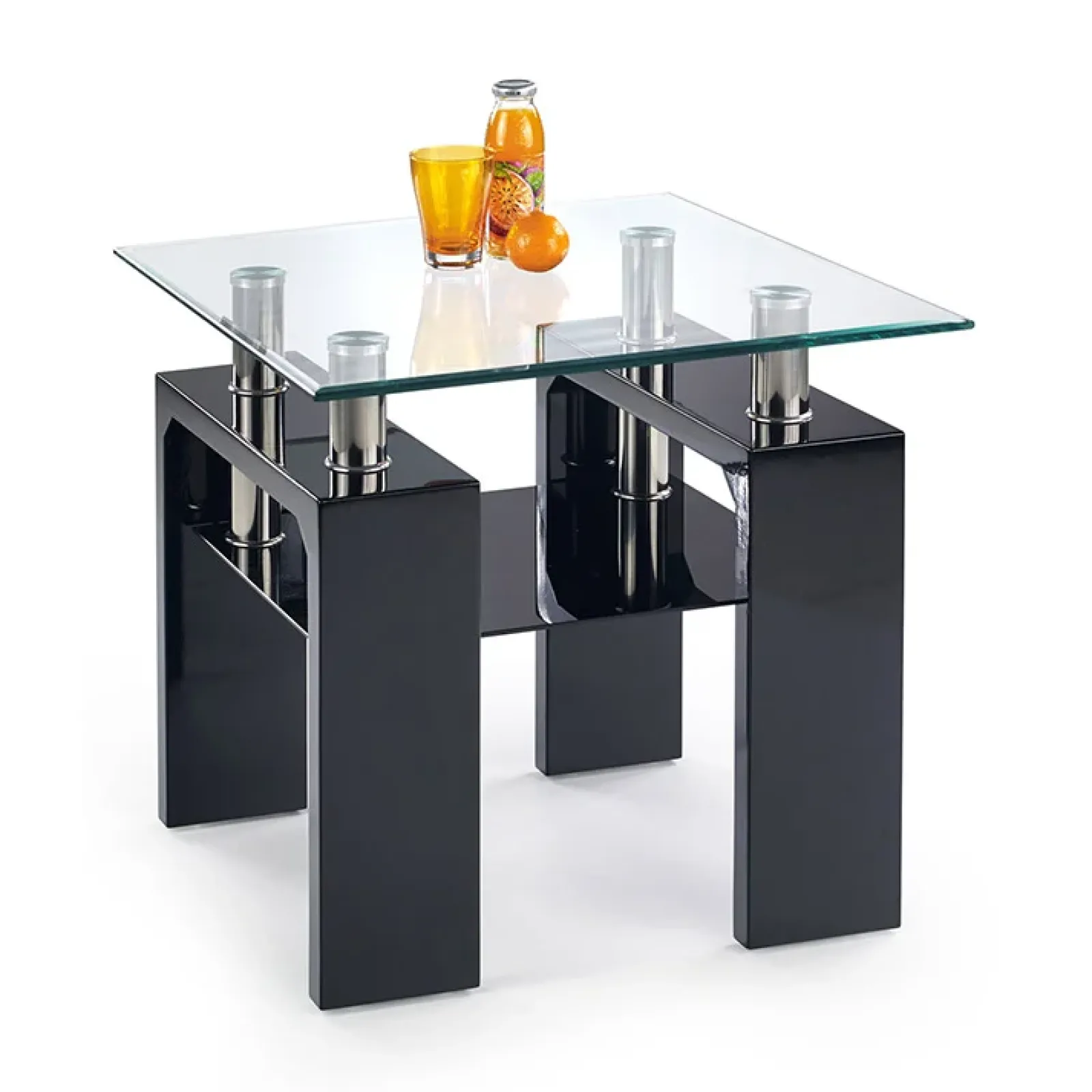 Garnero Arredamenti Tavolini Classici|Tavolini Classici-Tavolino da salotto con ripiano 60x60cm vetro nero acciaio Herman Nero Lucido