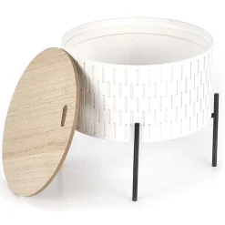 Garnero Arredamenti Tavolini Contenitore|Tavolini Contenitore-Tavolino da salotto contenitore 35x35cm rotondo bianco opaco Sligo