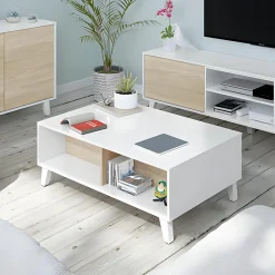 Garnero Arredamenti Tavolini Contenitore|Tavolini Contenitore-Tavolino da salotto contenitore 100x68cm design elevabile bianco rovere Ines