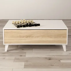 Garnero Arredamenti Tavolini Contenitore|Tavolini Contenitore-Tavolino da salotto contenitore 100x68cm design elevabile bianco rovere Ines