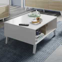 Garnero Arredamenti Tavolini Contenitore|Tavolini Contenitore-Tavolino da salotto contenitore 100x68cm design elevabile bianco rovere Ines