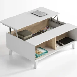 Garnero Arredamenti Tavolini Contenitore|Tavolini Contenitore-Tavolino da salotto contenitore 100x68cm design elevabile bianco rovere Ines