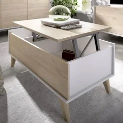 Garnero Arredamenti Tavolini Contenitore|Tavolini Contenitore-Tavolino da salotto contenitore 99x60cm design rovere bianco opaco Elmer Rovere - Bianco opaco