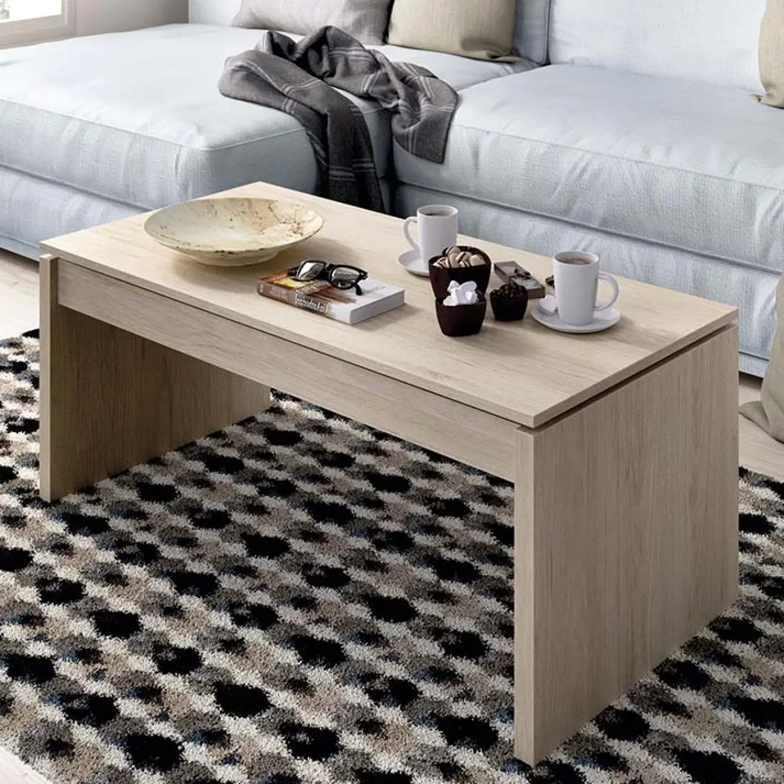 Garnero Arredamenti Tavolini Contenitore|Tavolini Contenitore-Tavolino da salotto contenitore 102x50cm elevabile moderno Paris Rovere