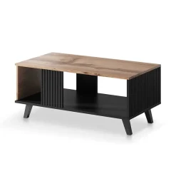 Garnero Arredamenti Tavolini Moderni|Tavolini Moderni-Tavolino da salotto design industrial 92x40cm rovere nero Nandina