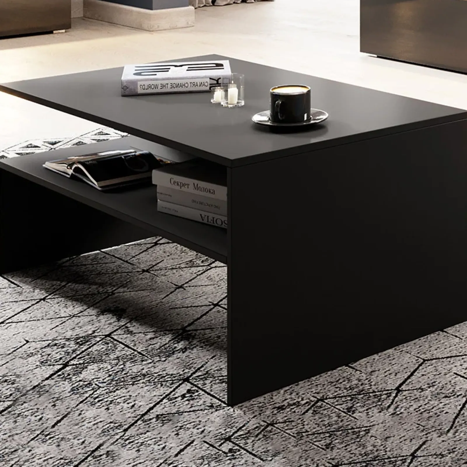 Garnero Arredamenti Tavolini Moderni|Tavolini Moderni-Tavolino da salotto design 100x45cm nero Emotion Gihome® Nero Opaco
