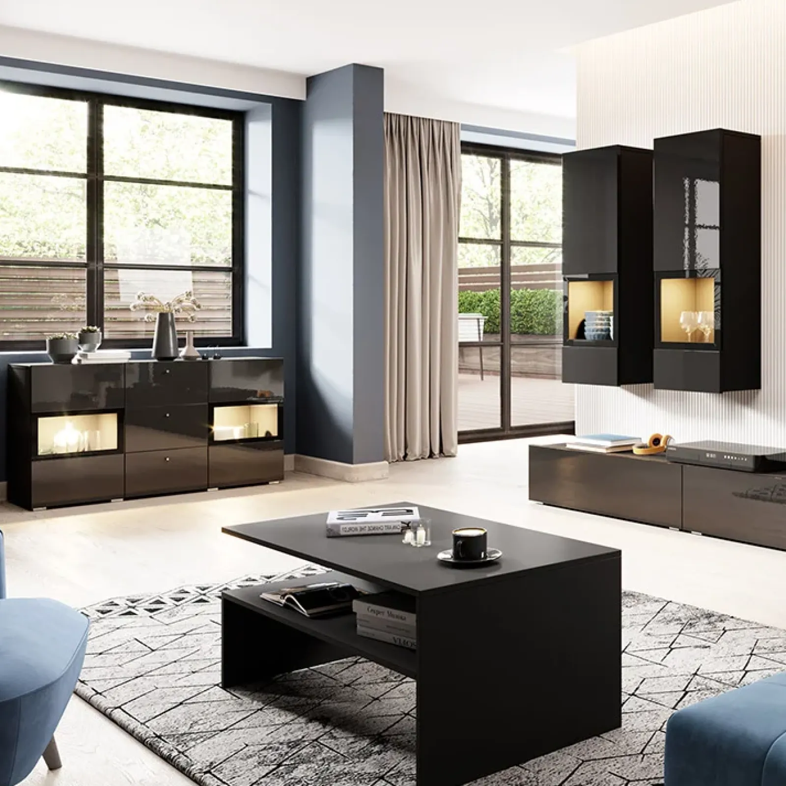 Garnero Arredamenti Tavolini Moderni|Tavolini Moderni-Tavolino da salotto design 100x45cm nero Emotion Gihome® Nero Opaco