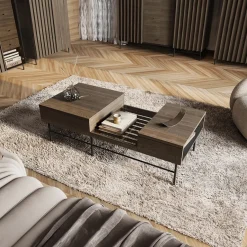 Garnero Arredamenti Tavolini Moderni|Tavolini Moderni-Tavolino da salotto doppio cassetti 134x40cm wengè Blackwood