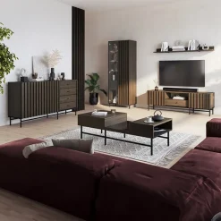 Garnero Arredamenti Tavolini Moderni|Tavolini Moderni-Tavolino da salotto doppio cassetti 134x40cm wengè Blackwood