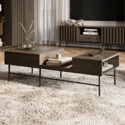 Garnero Arredamenti Tavolini Moderni|Tavolini Moderni-Tavolino da salotto doppio cassetti 134x40cm wengè Blackwood