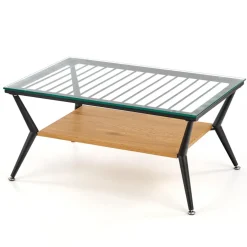 Garnero Arredamenti Tavoli Da Pranzo|Tavolini Da Salotto-Tavolino da salotto in vetro moderno 80x38h cm rovere miele nero Ribe