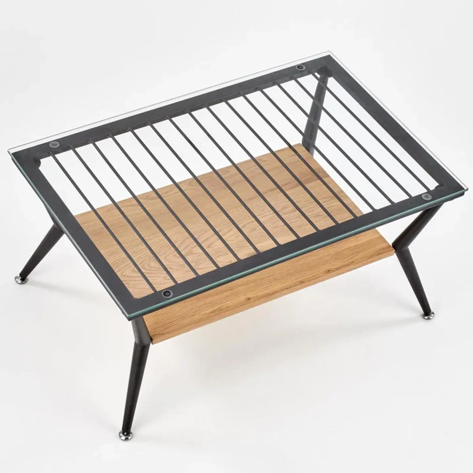 Garnero Arredamenti Tavoli Da Pranzo|Tavolini Da Salotto-Tavolino da salotto in vetro moderno 80x38h cm rovere miele nero Ribe